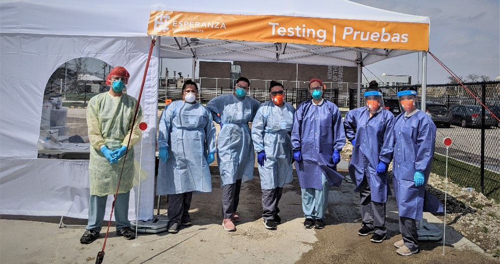 Team of volunteers at a COVID-19 testing center