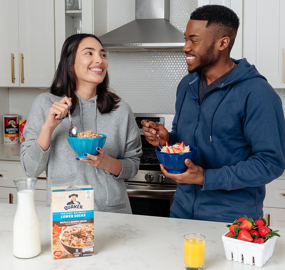 Friends having Quaker Oats for breakfast