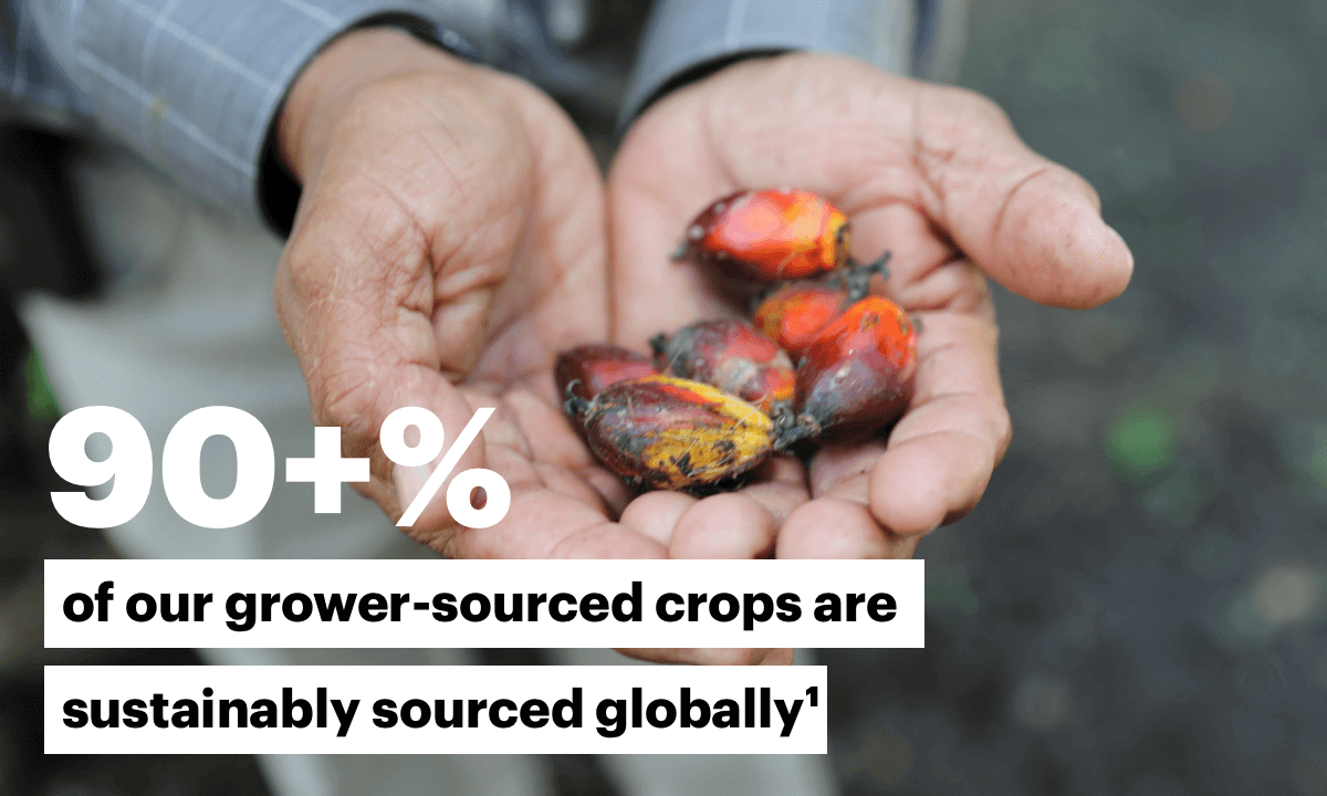 90+% of our grower-sourced crops are sustainably sourced globally