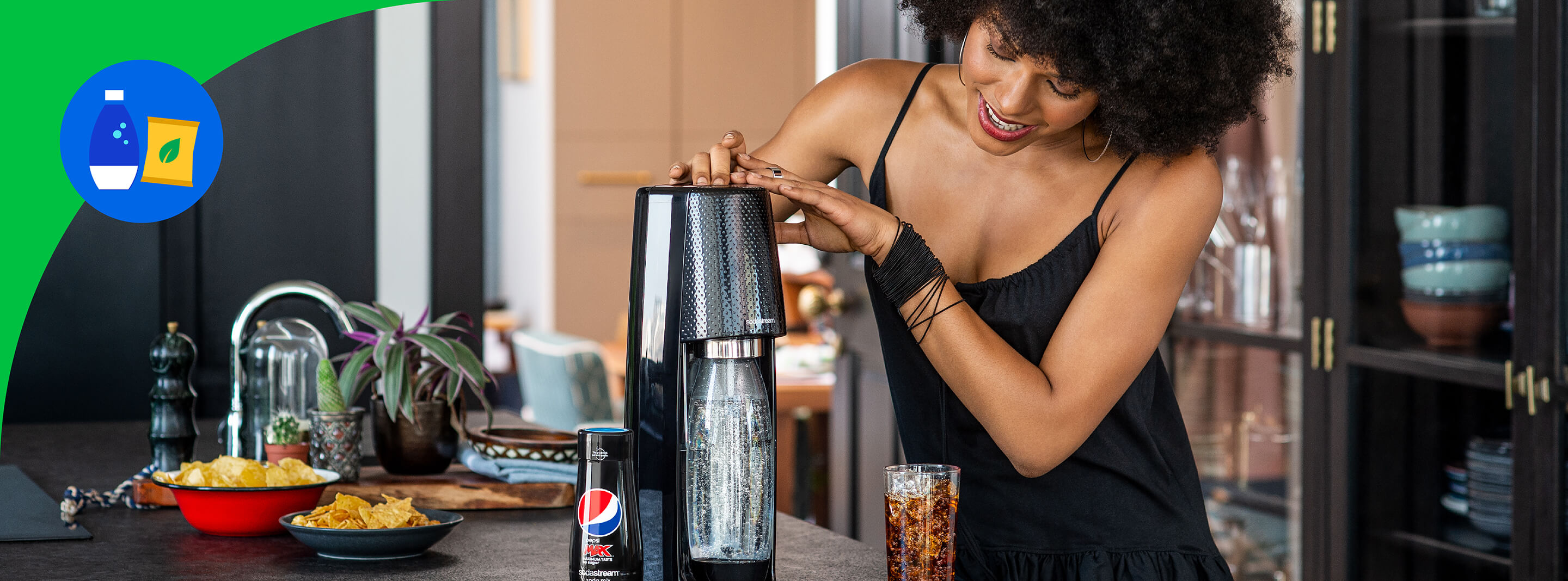 Woman using a SodaStream to make sparkling water